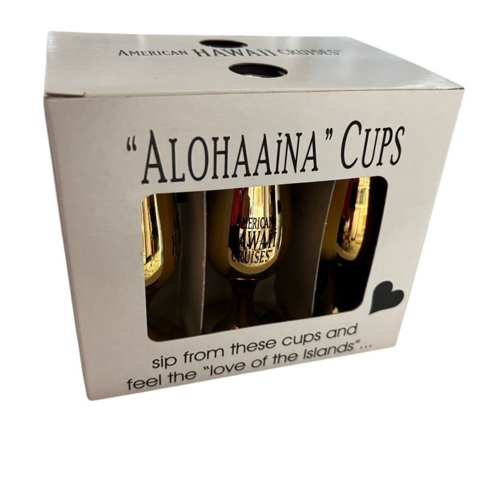 American Hawaii Cruises Alohaaina Cups New Box Of 6 Gold